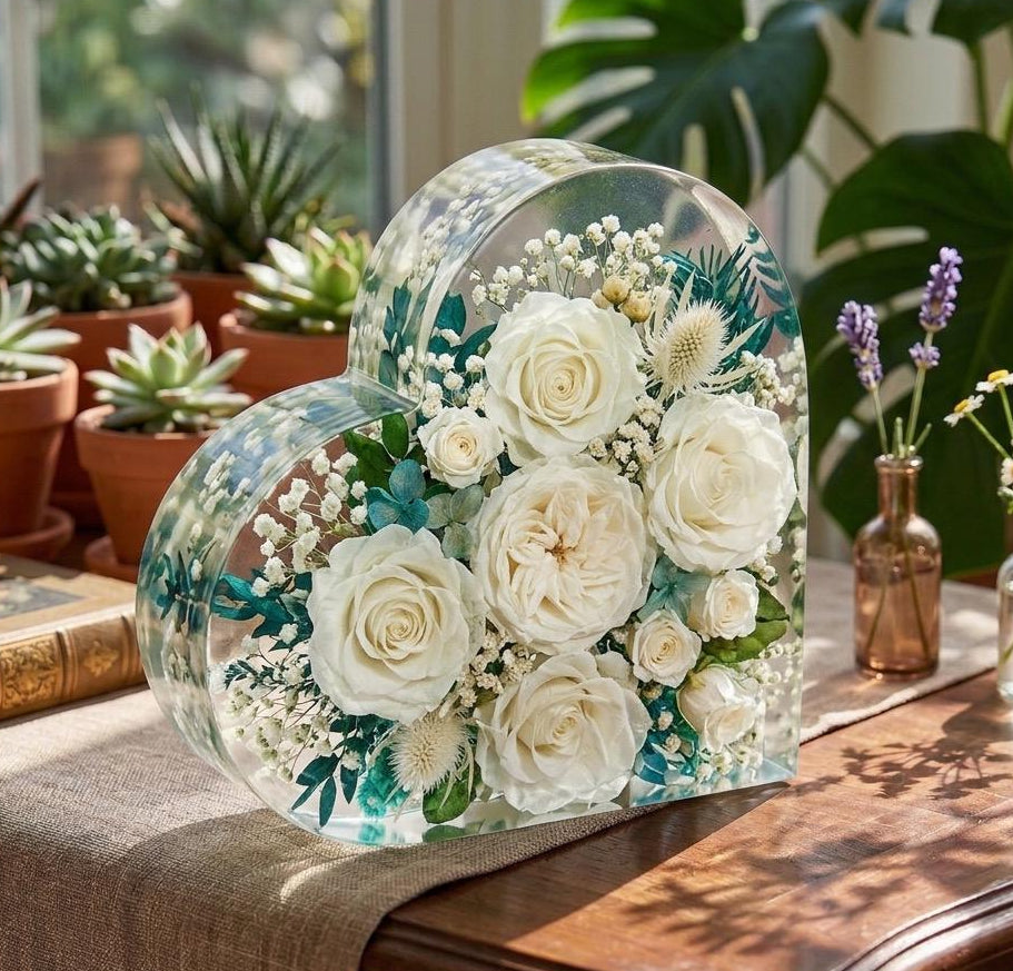 Cœur en Résine Personnalisé avec Vos Fleurs 🌸