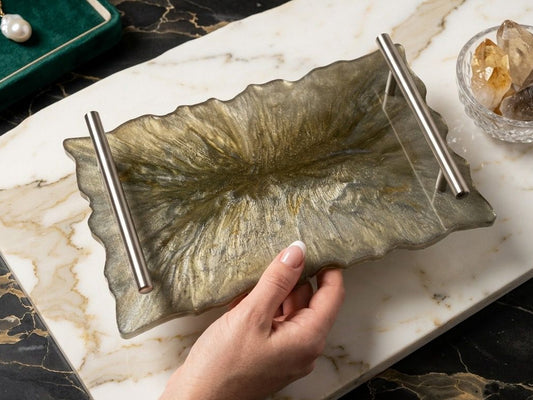 Plateau de luxe en résine - effet marbre