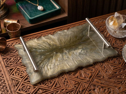 Plateau de luxe en résine - effet marbre